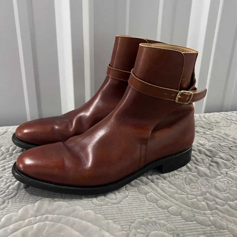 Mack James Cognac Leather Jodhpur Dress Ankle Strap Buckle Chelsea Boots 9